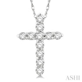 1/10 ctw Round Cut Diamond Cross Pendant in 14K White Gold with Chain